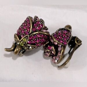 HEIDI DAUS Pink Crystal Rose Flower Clip On Earrings